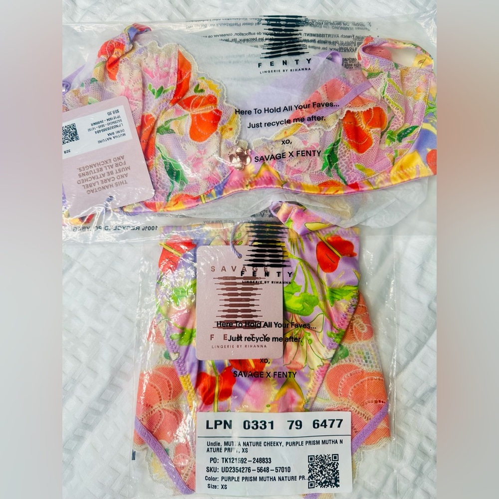 Savage X Fenty Purple Prism Mutha Nature Satin Unlined Demi Bra Cheeky Panty Set - Picture 11 of 12